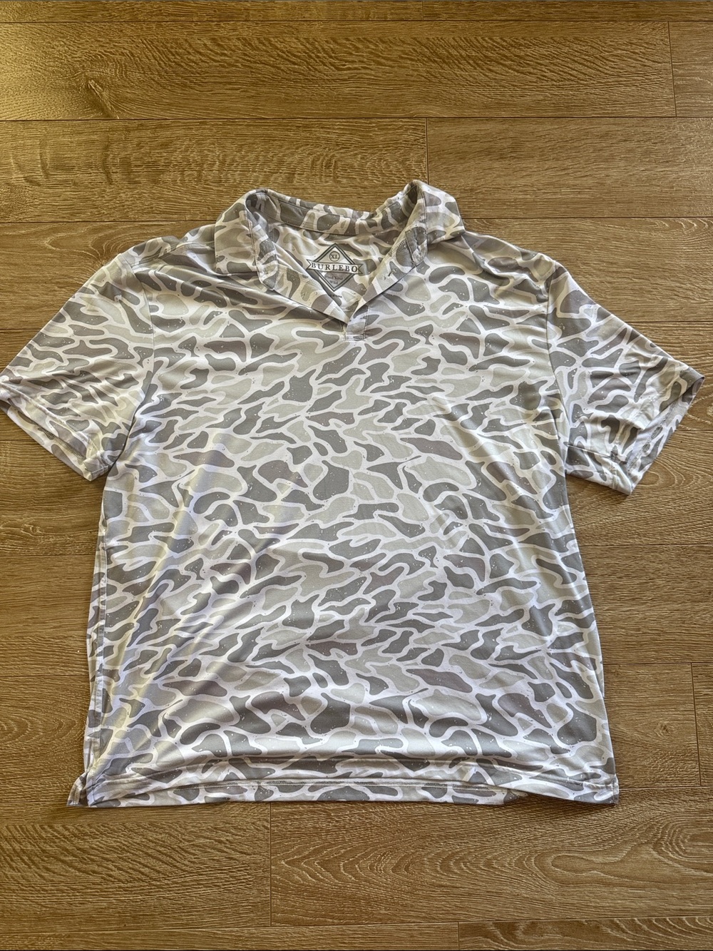 BURLEBO Camo Short Sleeve Polo in Gray and White